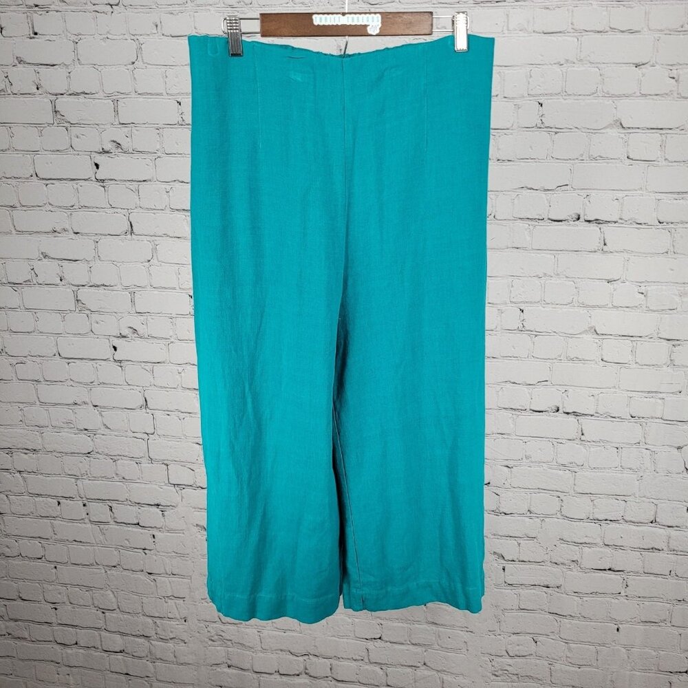 Soft Surroundings Blue Linen Blend High Rise Wide Leg Crop Pants Medium (32x21)